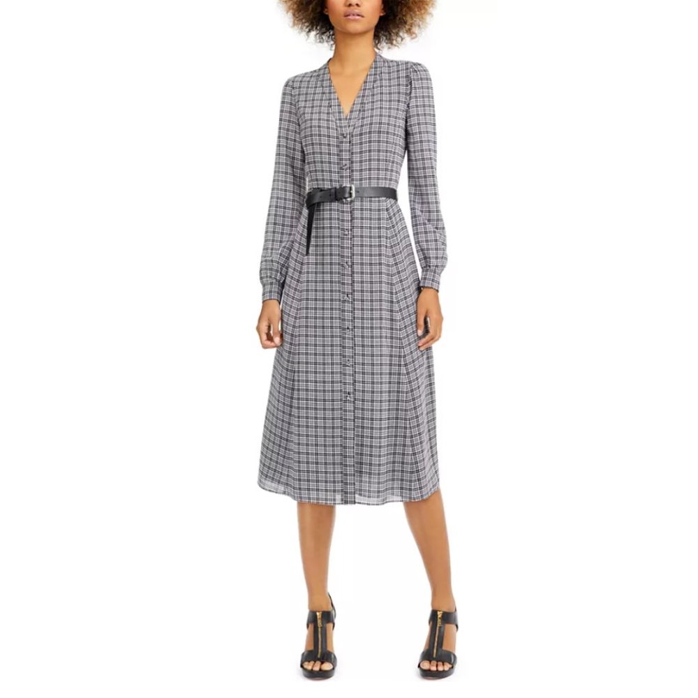 Michael Kors Belted Houndstooth Shirtdress, NWT Size XS